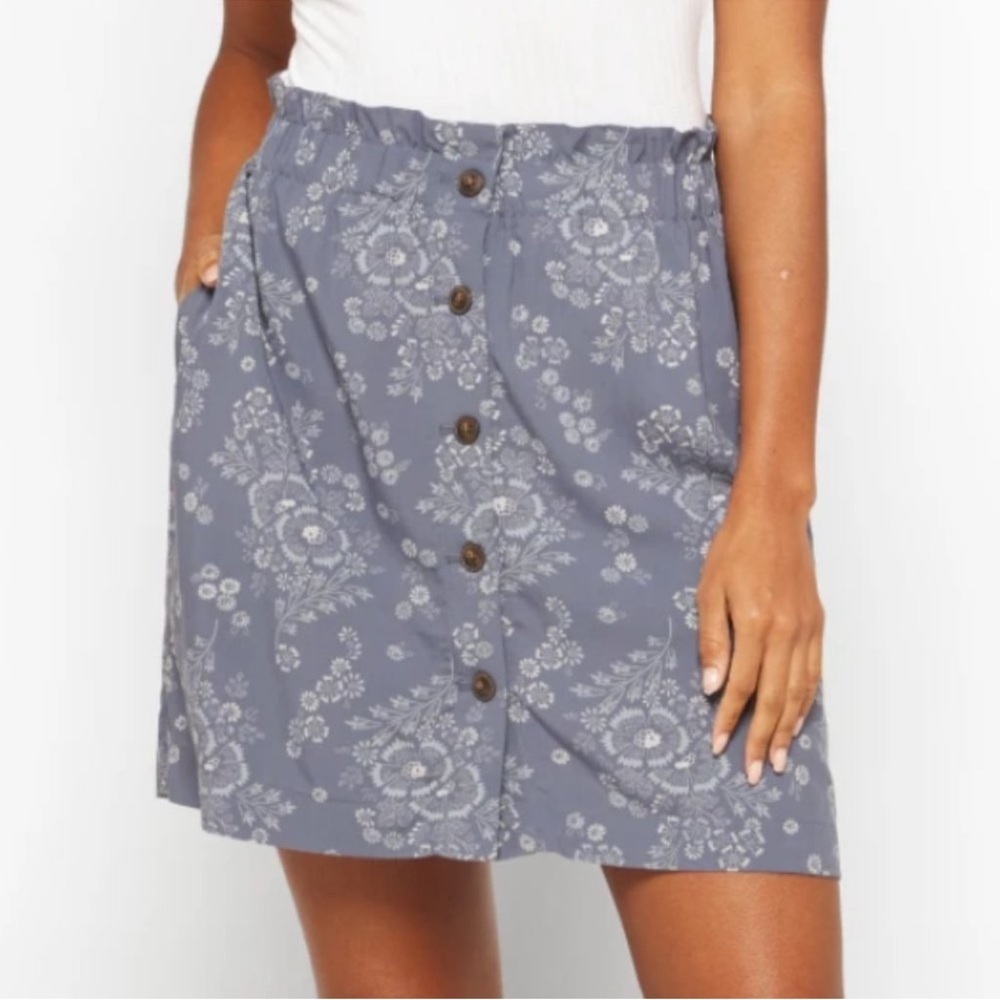 Madewell Paperbag Button Front Mini Skirt Blue Dandelion Floral Print